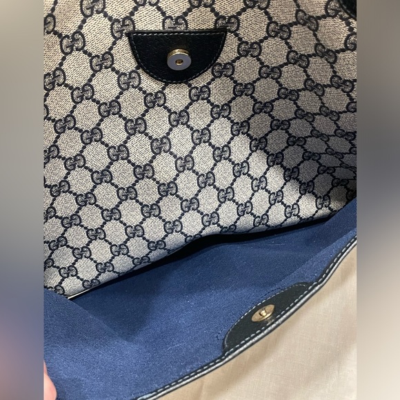 NWOT Vintage GUCCI SHERRY Line Large NAVY Monogram GG Canvas Leather Tote - Picture 7 of 13